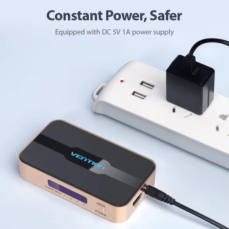 Vention HDMI 1x4 Splitter 1 In 4 Out HD 4K/30Hz 3D Vision Audiovisual Sync HDMI Port Hub With Power Supply | ACCG0