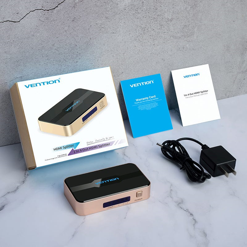 Vention HDMI 1x4 Splitter 1 In 4 Out HD 4K/30Hz 3D Vision Audiovisual Sync HDMI Port Hub With Power Supply | ACCG0