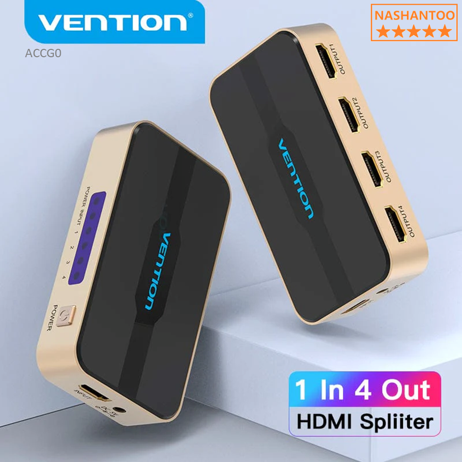 Vention HDMI 1x4 Splitter 1 In 4 Out HD 4K/30Hz 3D Vision Audiovisual Sync HDMI Port Hub With Power Supply | ACCG0