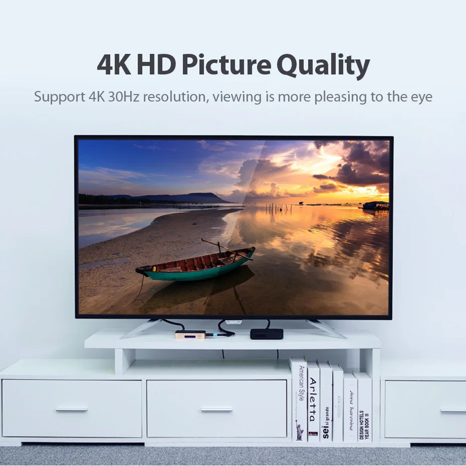 Vention HDMI 1x4 Splitter 1 In 4 Out HD 4K/30Hz 3D Vision Audiovisual Sync HDMI Port Hub With Power Supply | ACCG0
